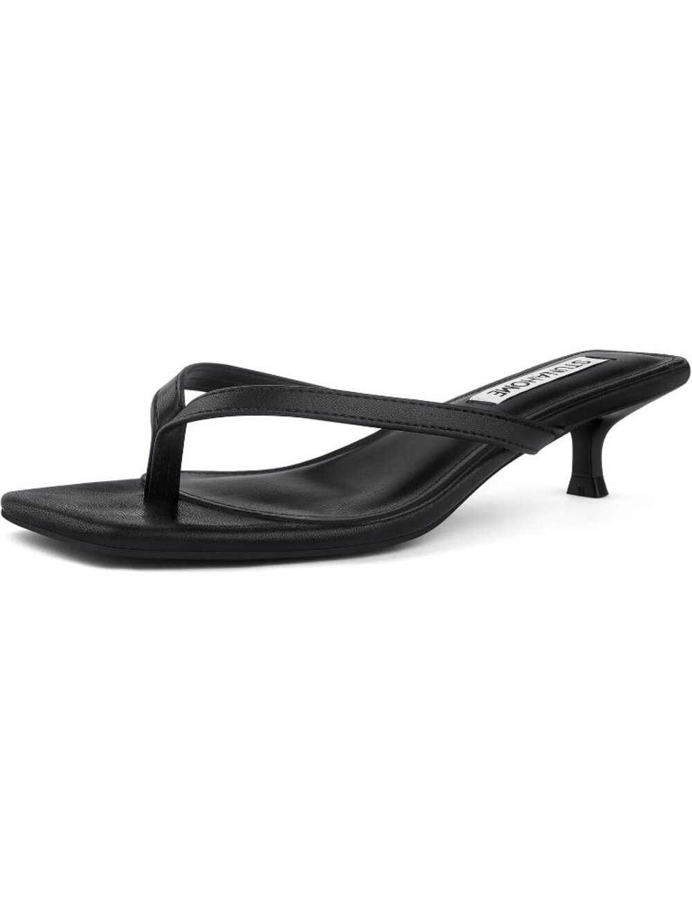 Women's Black Square Open Toe 1.4 Inches Comfortable Thong Flip Flop Heels
